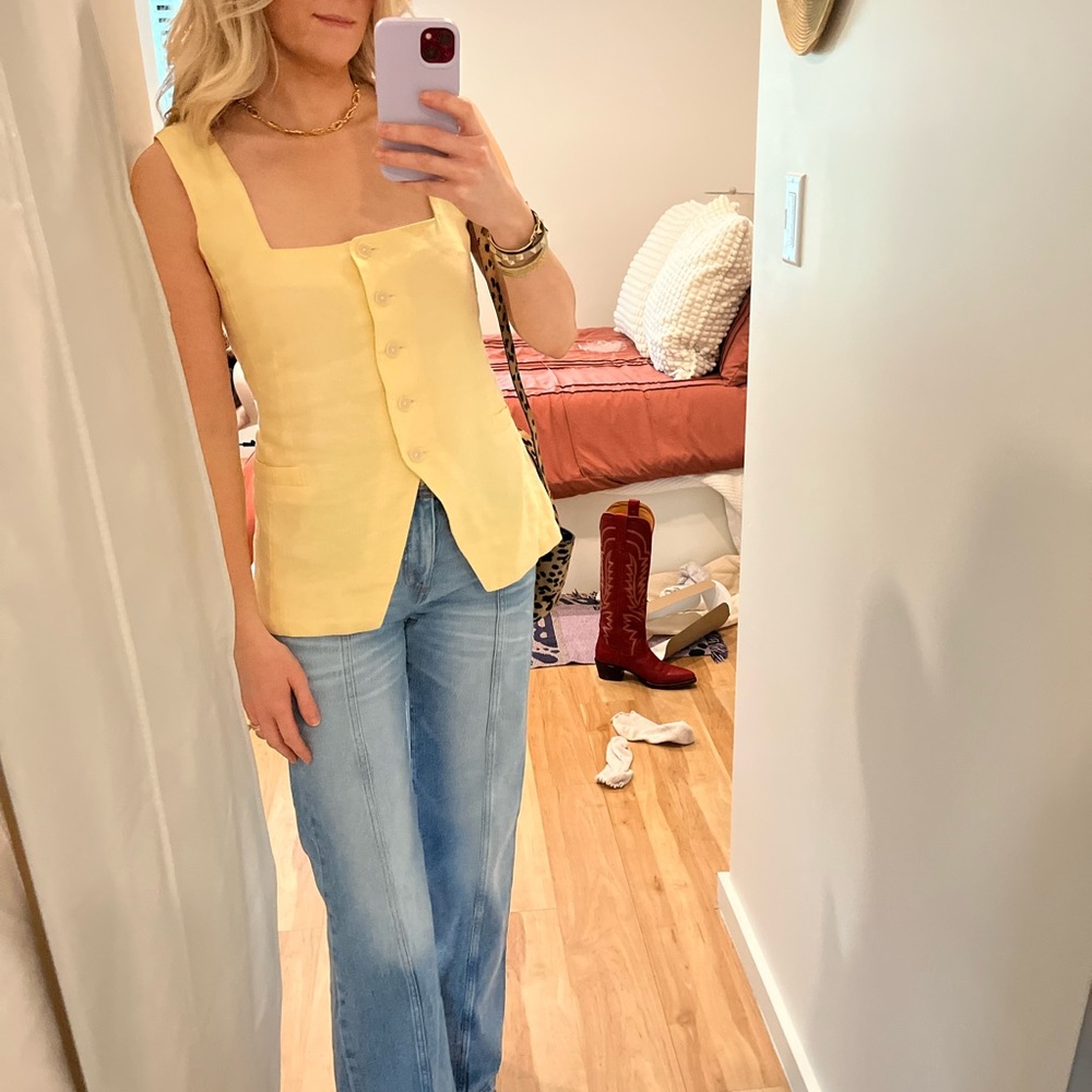 LOFT Yellow Bustier Buttoned Tank Top